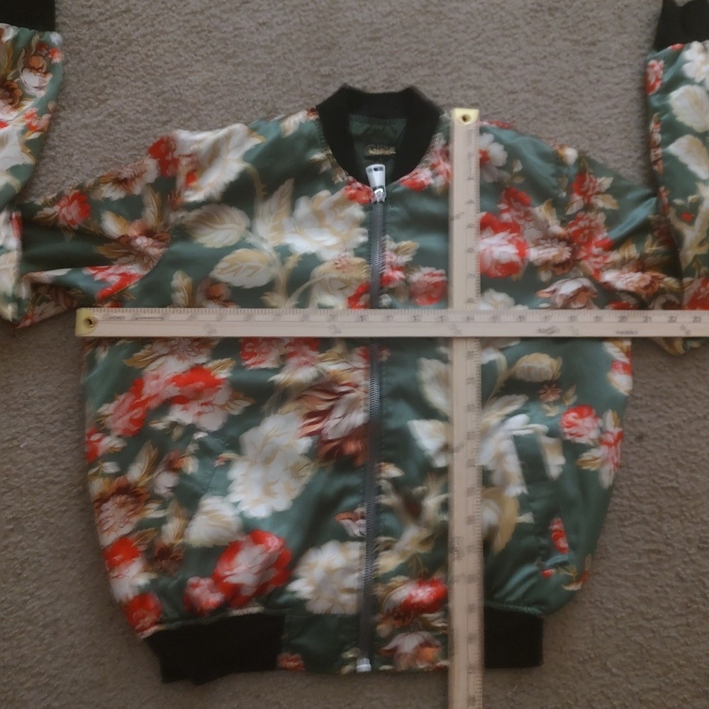 GILZ Floral Bomber Jacket Green Red‎ White Women's Satin Bomber Style